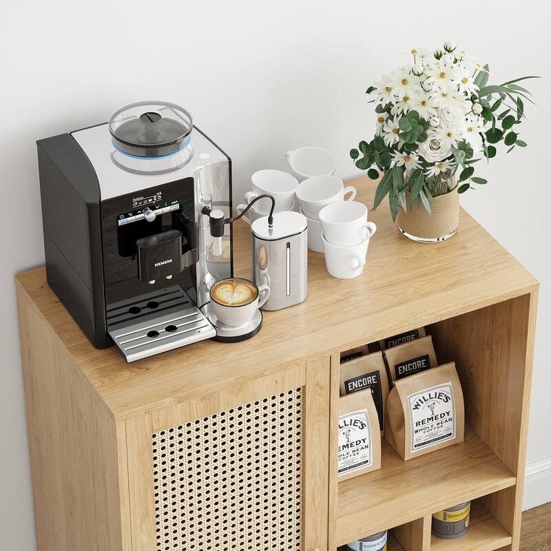 Sideboard Cabinet with Storage, 34 Inch Wine Bar Cabinet with Wine Racks, Buffet Cabinets for Home, Living Room