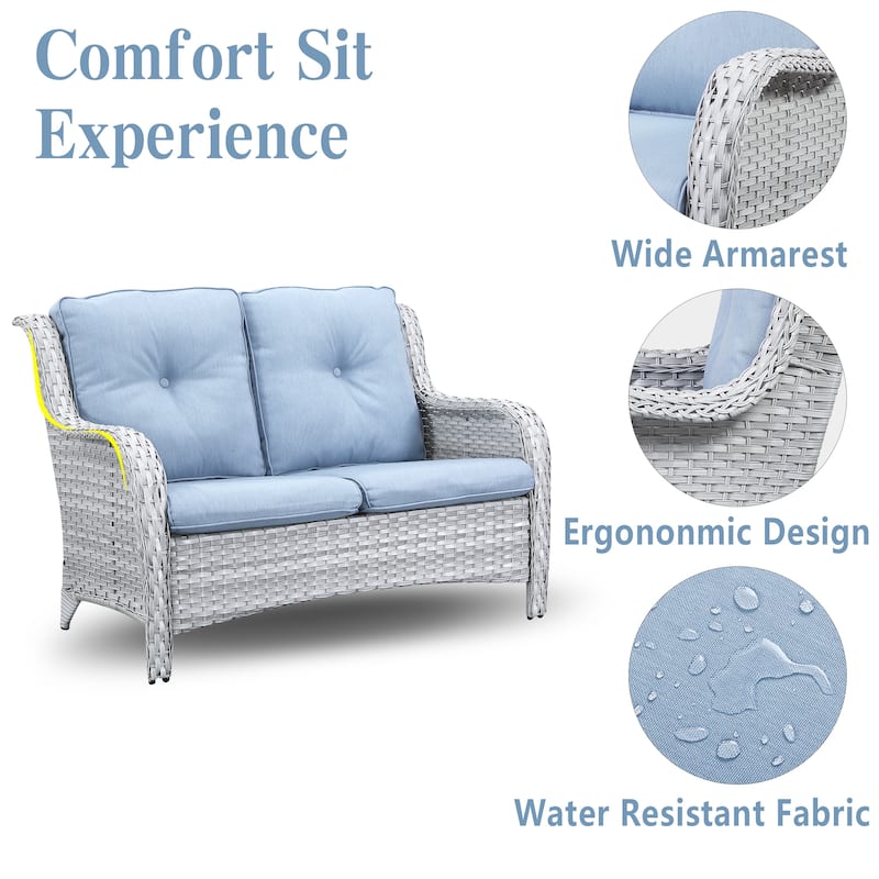 Pocassy Outdoor Loveseat Sofa 2-Seat PE Rattan