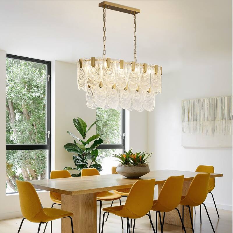 31.in. Gold Oval Crystal Chandelier, 8-Light Adjustable Hanging Pendant Light for Kitchen Island, Bulbs Included
