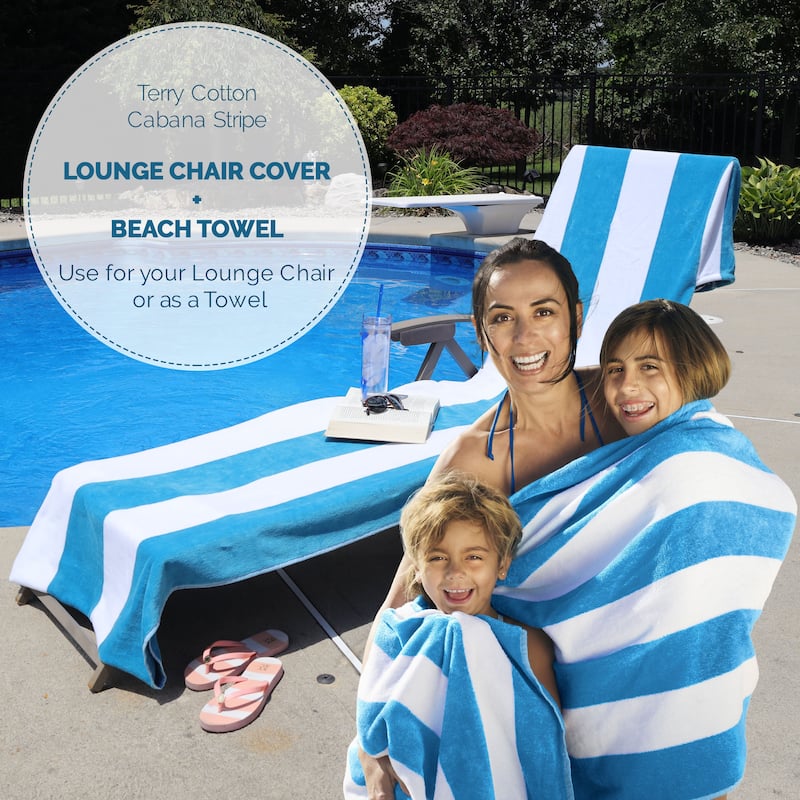Superior Cotton Cabana Stripe Standard Size Towel/ Chaise Lounge Chair Cover