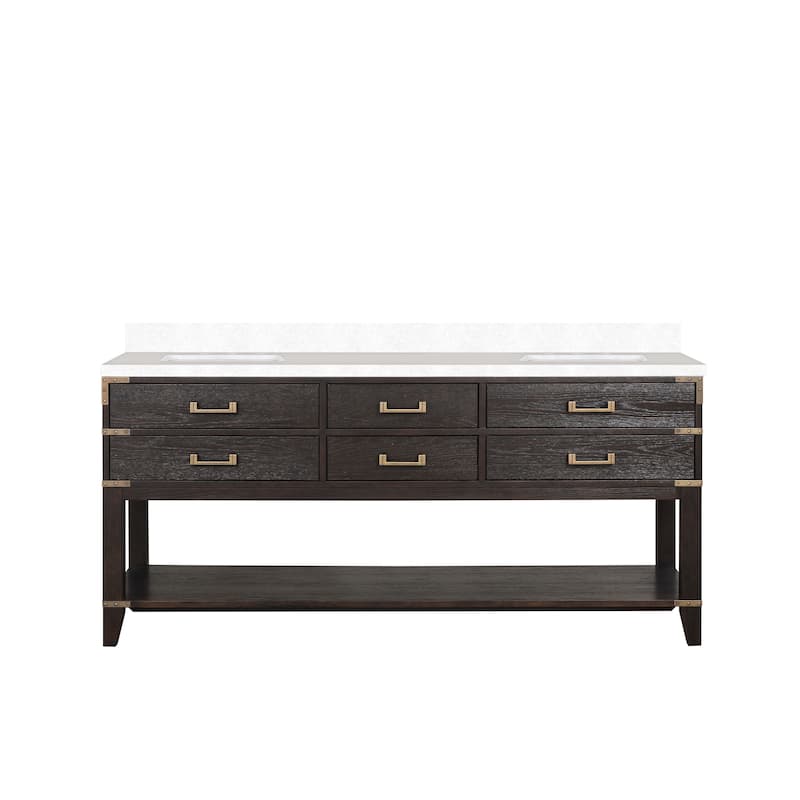 Norwalk 60 in W x 22 in D Black Oak Double Bath Vanity and White Quartz Top - 72 - Brown Oak