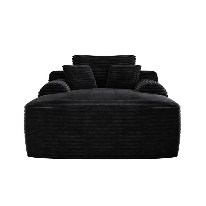 Corduroy Black Oversized Upholstered Sleeper Chaise Lounge Chair, No Assembly Required