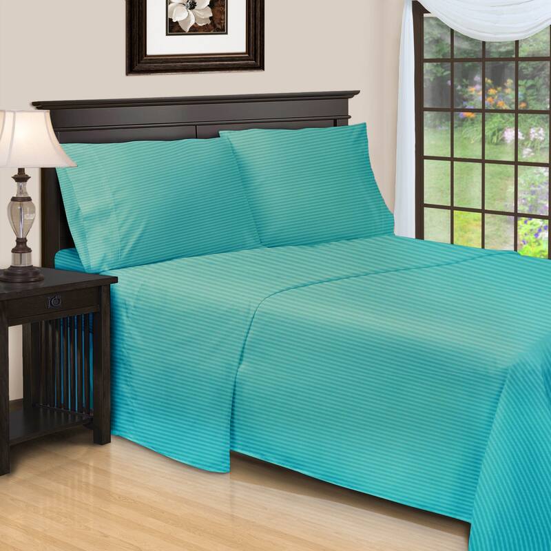 Superior Egyptian Cotton 600TC Striped Deep Pocket Sheet Set - Full - Teal