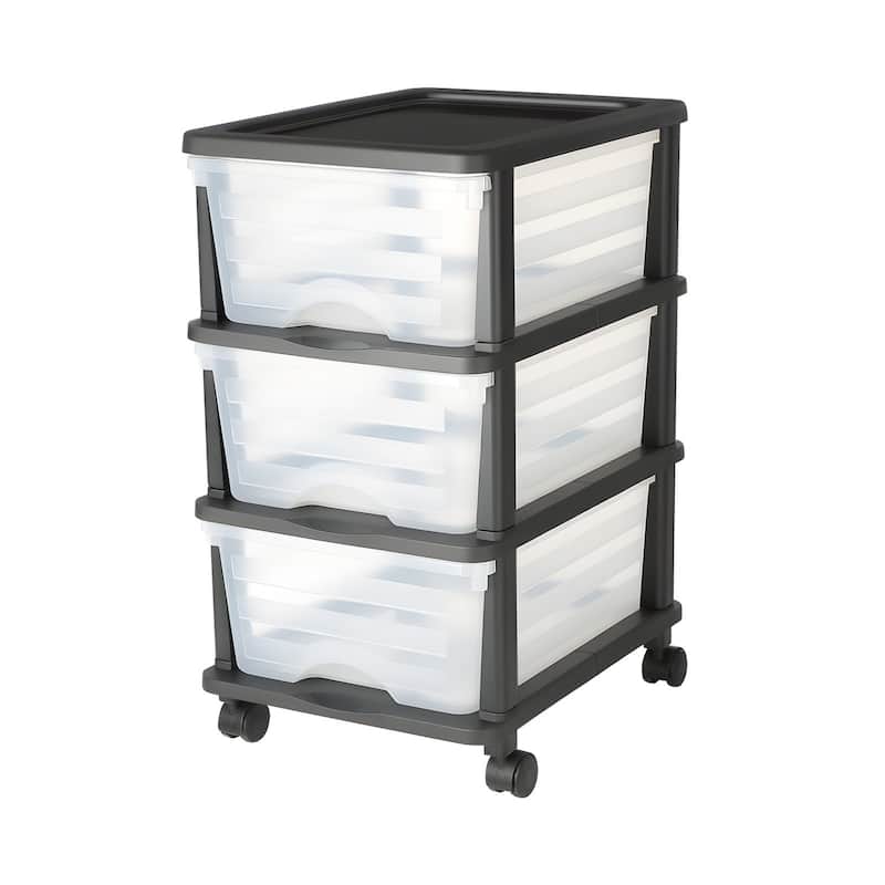 Multi-Purpose Plastic Storage Drawers with Transparent Front and Rolling Cabinet for Bedroom or Kitchen