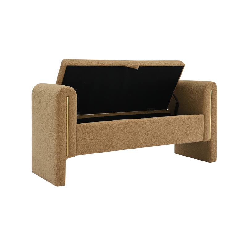 Modern Teddy Bed End Bench with Arms, Plush Upholstered Ottoman Footrest with Storage, Comfy Window Bench for Bedroom