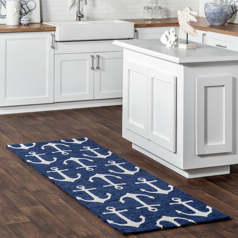 Nuloom Indoor/Outdoor Nautical Anchor Area Rug - 2'6" x 6' Runner - Navy
