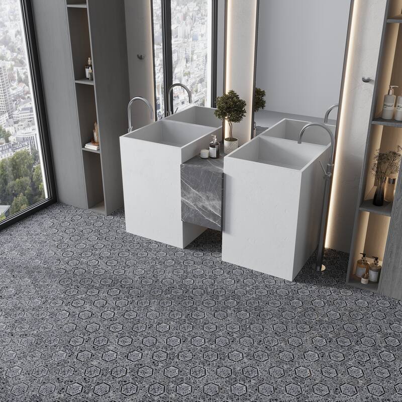 Apollo tile 11 x 12 Stellare Honed Charcoal Gray Black Terrazzo, Limestone Marble Tile (4.38 sq ft/case) - 5 Pack