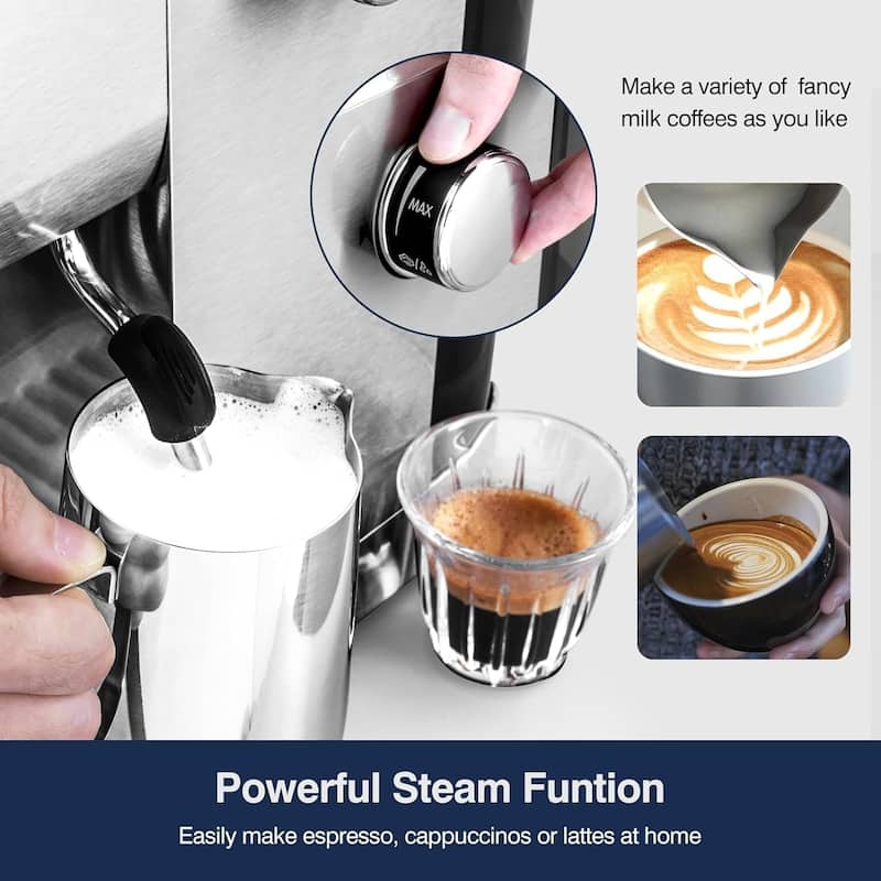 AMZCHEF Espresso Machines 20 Bar, Espresso Maker with Milk Frother & LCD Panel,Compact Cappuccino Machines for Home Gifts