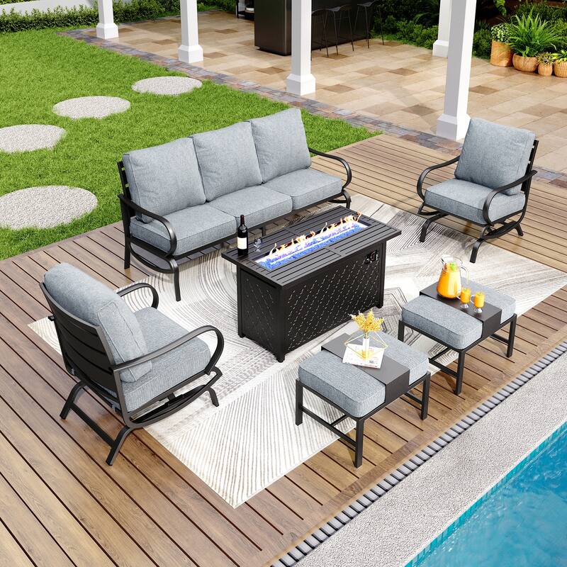 MAISON ARTS Patio Furniture Set 4/6-Piece Outdoor Conversation Set with Gas Fire Pit Table - Set 6 - Grey