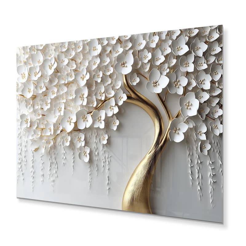 Designart "White Orchid Tree Garden Of Branches IV" Tree Floral Metal Wall Art Print On Metal