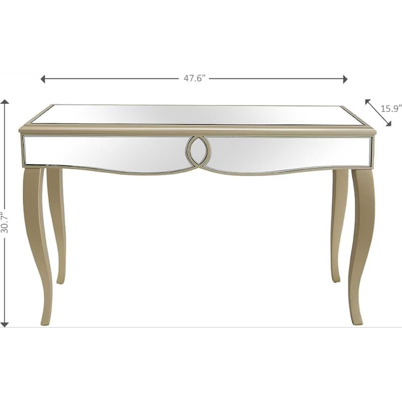 Champagne Mirrored Glass Console Table and Curved Legs - 47.6” L x 15.9” W x 30.7” H