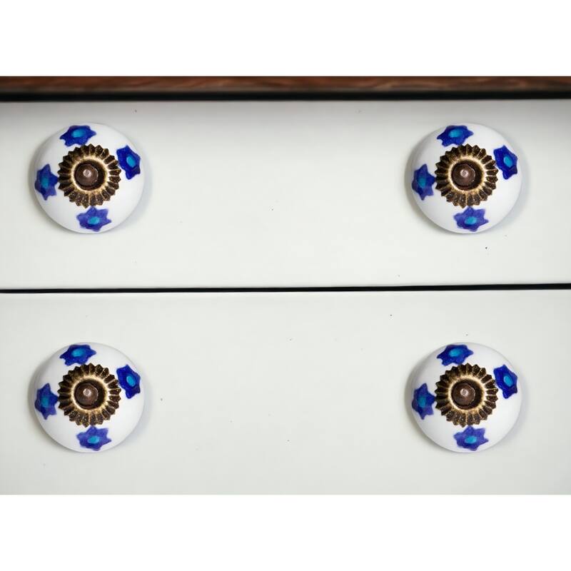 Set of 12 Ceramic Drawer Knobs Blue White Turquoise Floral Round Cabinet Pulls for Furniture - 1.5” x 1.5” x 1.5”