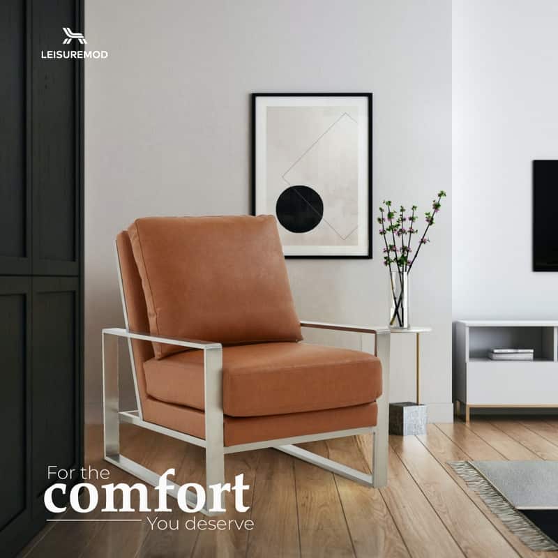 Jefferson Modern Velvet Accent Chair with Brushed Silver Frame, Plush Cushions, and Scratch-Resistant for Home or Office - 29.2