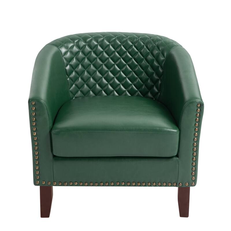 2 Set 29" W Vegan Leather Barrel Accent Chairs with Nailheads Trim