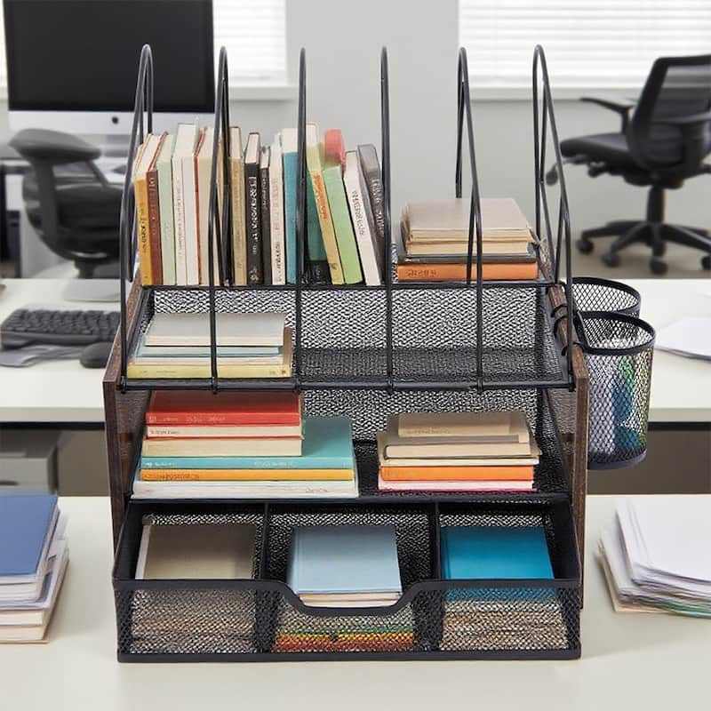 Desktop Organizer Desk Accessories With File Letter Holder And Drawer