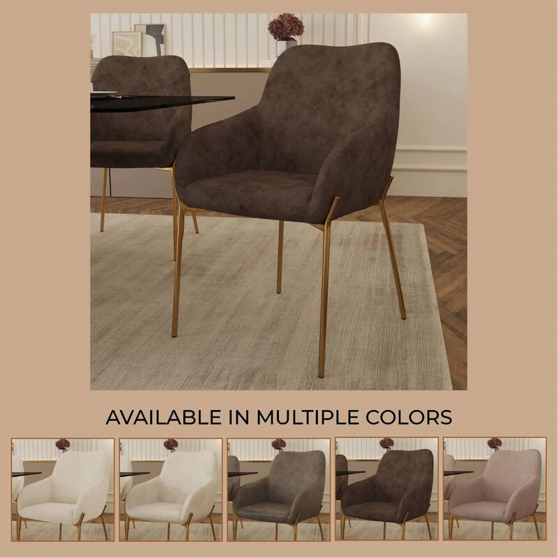 Zaire Upholstered Dining Chair in Velvet/Leather/Boucle with Gold Chrome Iron Set of 4
