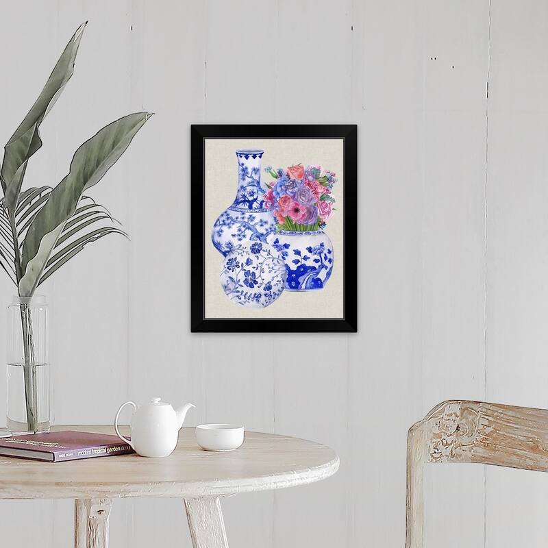 "Delft Blue Vases II" Black Framed Print - Wood - Portrait - All Seasons - Rectangle - Modern & Contemporary - Black - 1 Piece - 16 x 20 - Includes Hardware