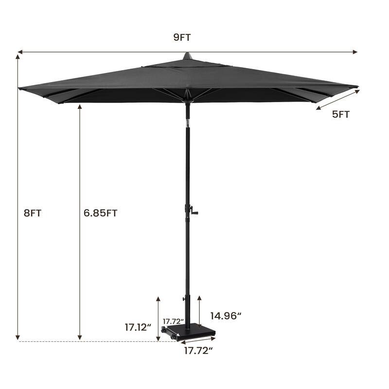 Pellebant Outdoor 9 x 5 FT Patio Market Umbrella Rectangular with Wheels Base Stand