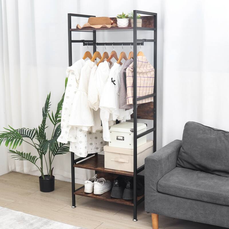 Clothes Rail Clothing Stand Shelves Freestanding Garment Storage Rack - 23.6" L x 15.7" D x 63.8" H