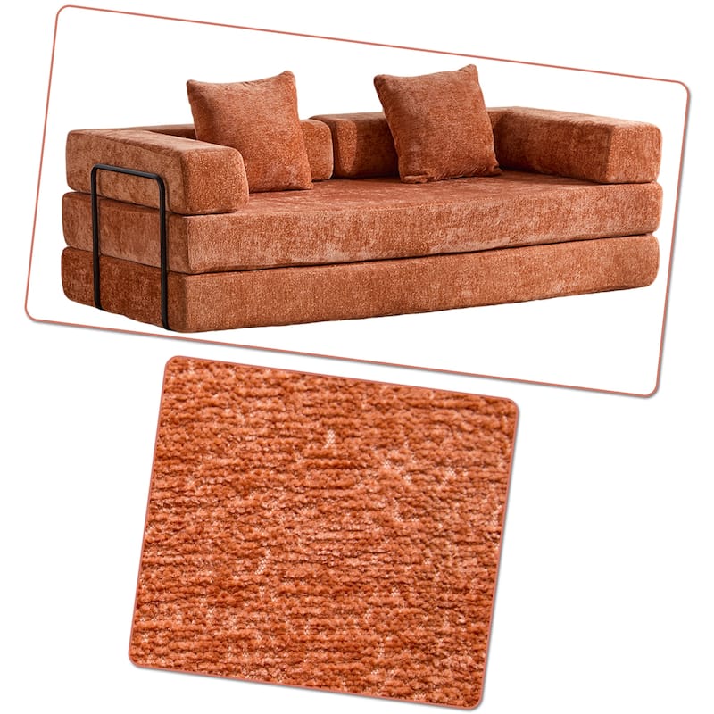 Modern Minimalist Compressed Upholstered Convertible Two-Seater Sofa Bed with External Metal Frame