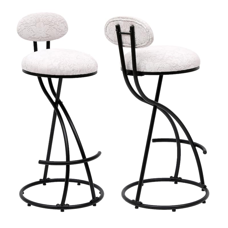 Round Print Bar Stools Set of 2, Modern S-Type Metal Frame Upholstered Chairs for Kitchen Island & Dining Rooms Counter Stools