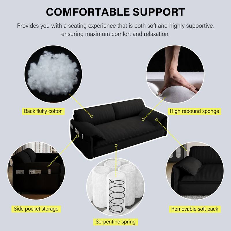 Convertible Sofa Bed, 3-in-1 Multi-Functional Velvet Queen Pull Out Sofa Bed, 63.8'' Sleeper Sofa Loveseat Bed with Side Storage
