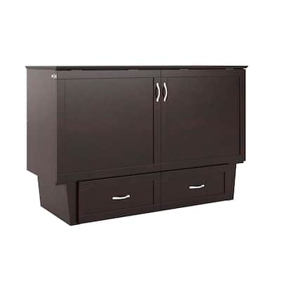 Mid-Century Modern Queen Solid Wood Murphy Bed Chest with Mattress