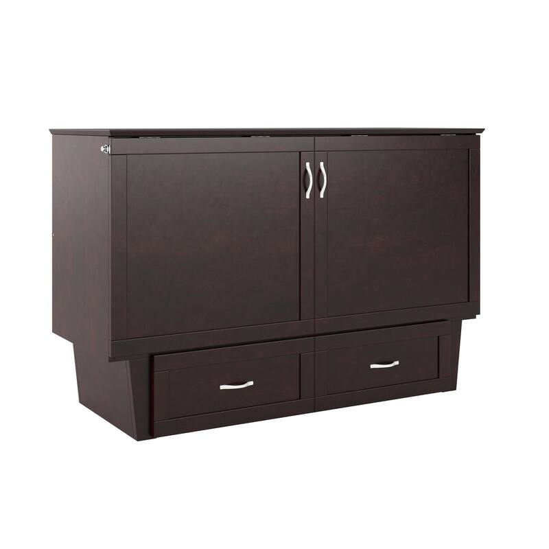 Murphy Bed Chest with Mattress & Charger - Space Saving Furniture, Espresso Finish, Queen Size