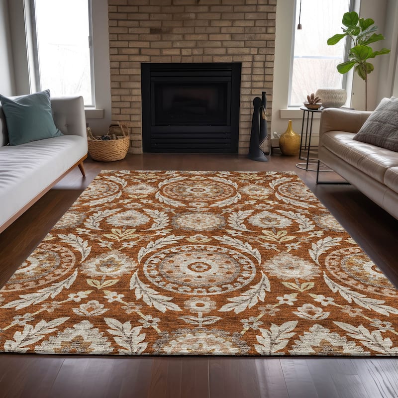 Machine Washable Indoor/ Outdoor Chantille Suzani Boho Rug