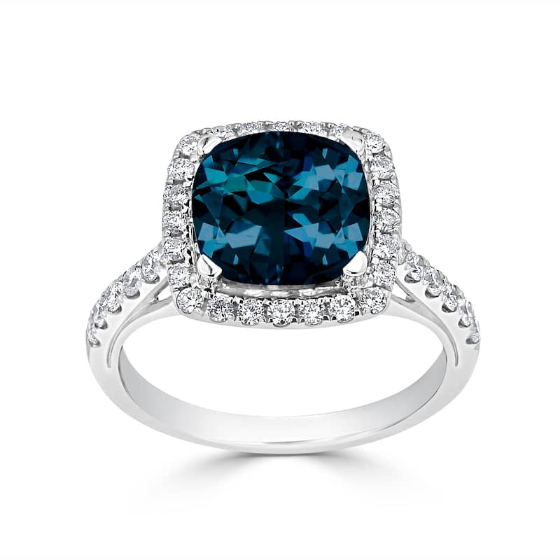Auriya 2 3/4ct Cushion-cut London Blue Topaz and Halo Diamond Engagement Ring 1/2cttw 14k Gold