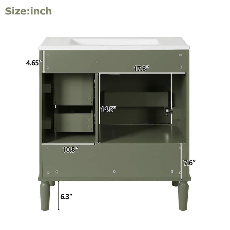 30" Bathroom Vanity with Ceramic Sink Combo, Soft-Close Door Bathroom Storage Cabinet with 3 Drawers