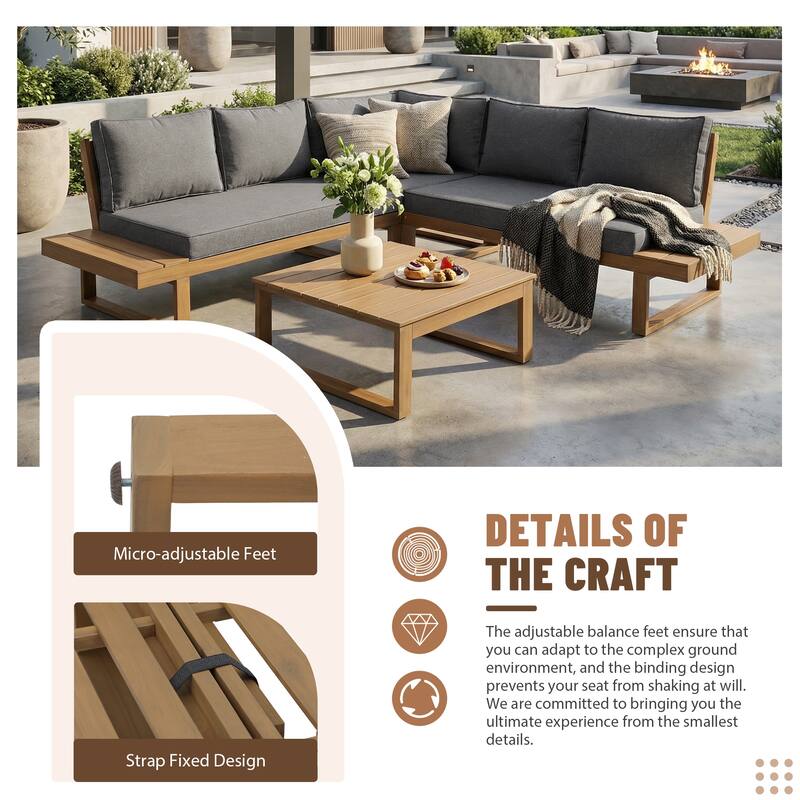 Outdoor 4 pieces V-Shaped Acacia Wood Sectional Sofa Set