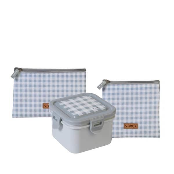slide 2 of 8, Saro Reusable Lunch Container Essential Set Vichy Gray