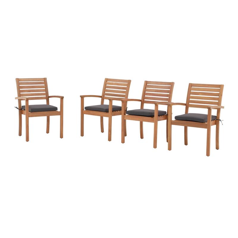 Outdoor Stackable Acacia Wood Dining Chair with Cushion