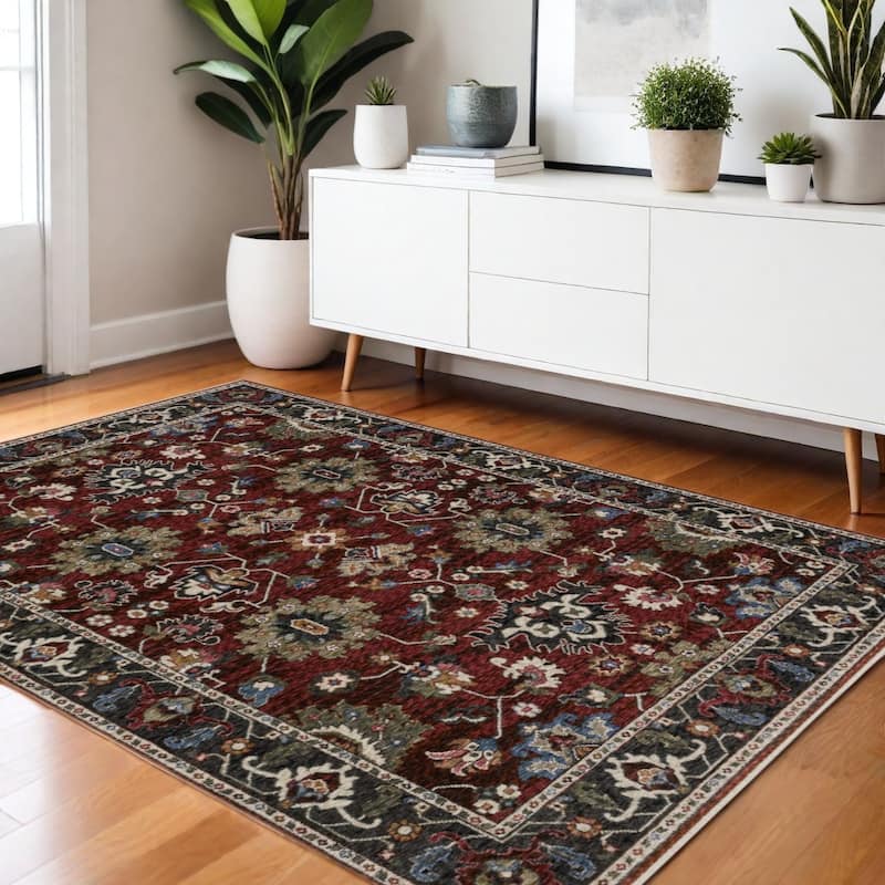 HomeRootsOriental Traditional Runner Area Rug - 66.14' X '45.67' X '0.28 - Blue/Charcoal/Red