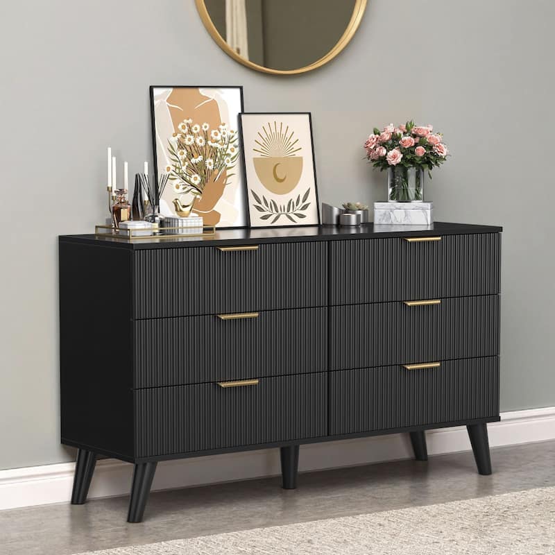 Meyreso Modern Boho Wave Wood Dresser, Wide Storage Cabinet