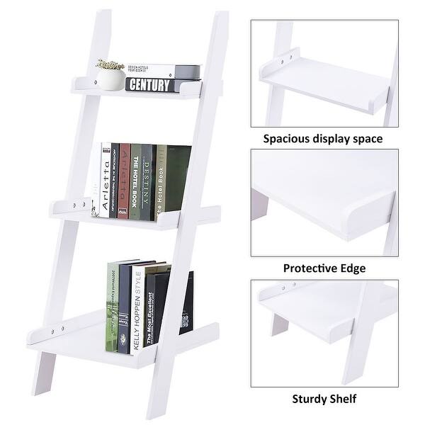 Shop Costway 3 Tier Leaning Wall Ladder Book Shelf Bookcase Storage Rack On Sale Overstock 20476002