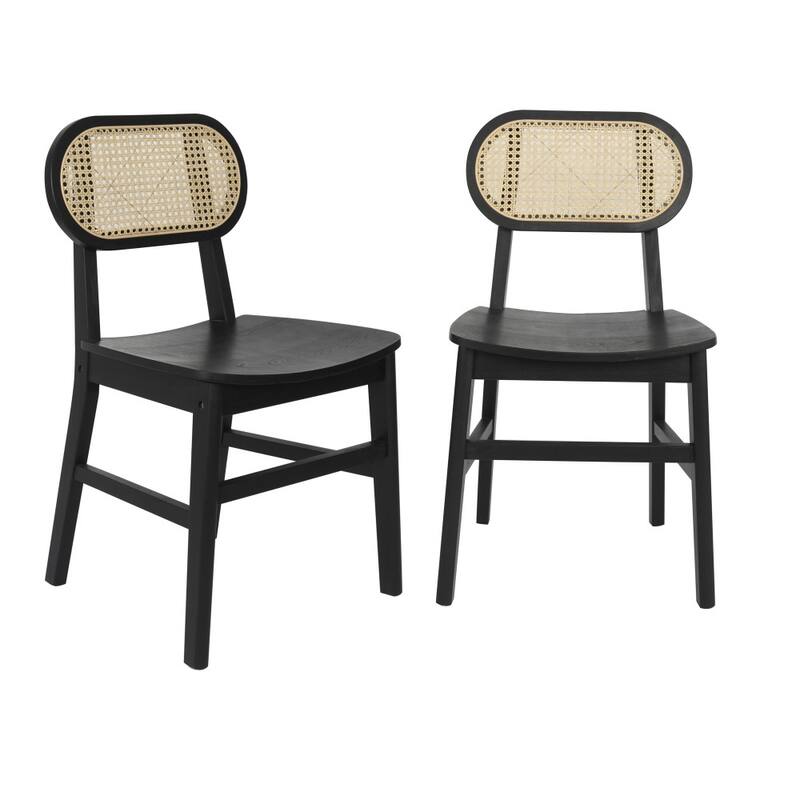 Woven Back Wood Framed Cane Rattan Chairs with Wood Seats - 2 Pack