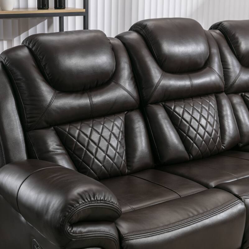 Home Theater Seating Manual Recliner Chair with Center Console and LED Light Strip for Living Room, Black