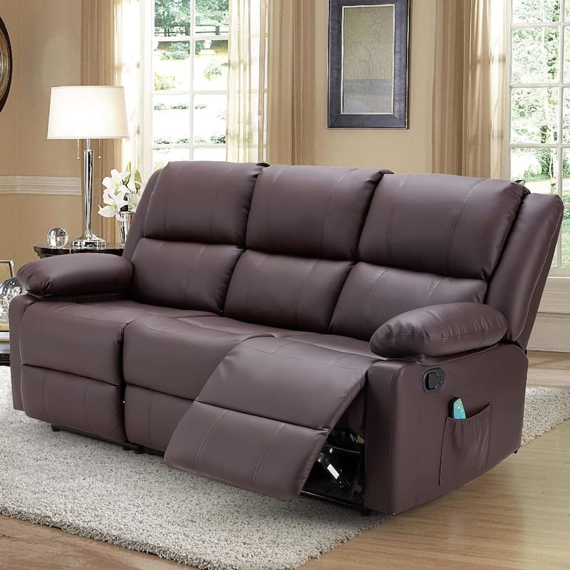 AECOJOY 3-Seater Reclining Sofa with Heat and Massage Function - Brown
