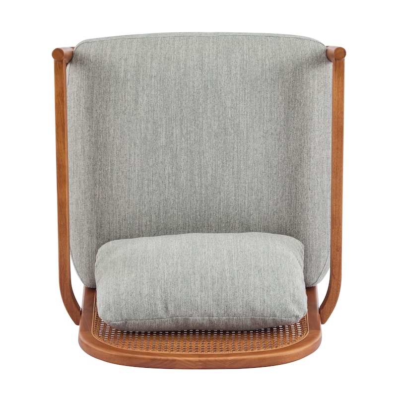 Roomfitters Mid-Century Accent Chair with Walnut Wood Frame & Rattan Back, Striped Cushion, Set of 2
