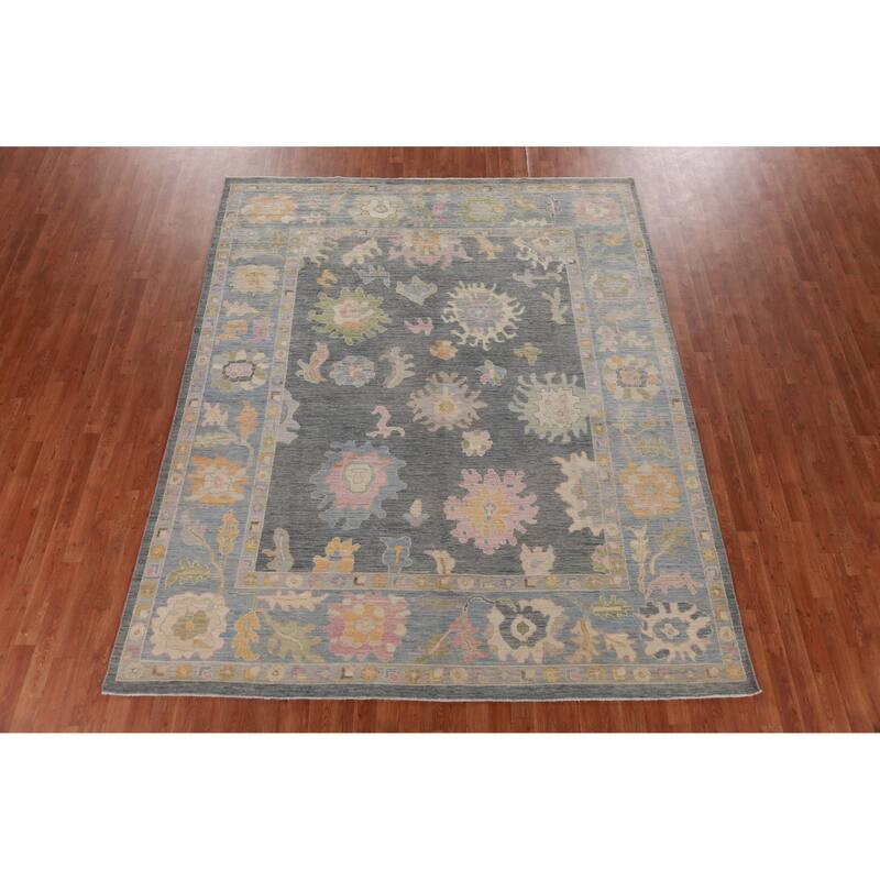 Hand Knotted Oriental 100% Wool Carpet Transitional All-Over Greys & Charcoal Oushak Area Rug - 10' 0'' X 8' 0''
