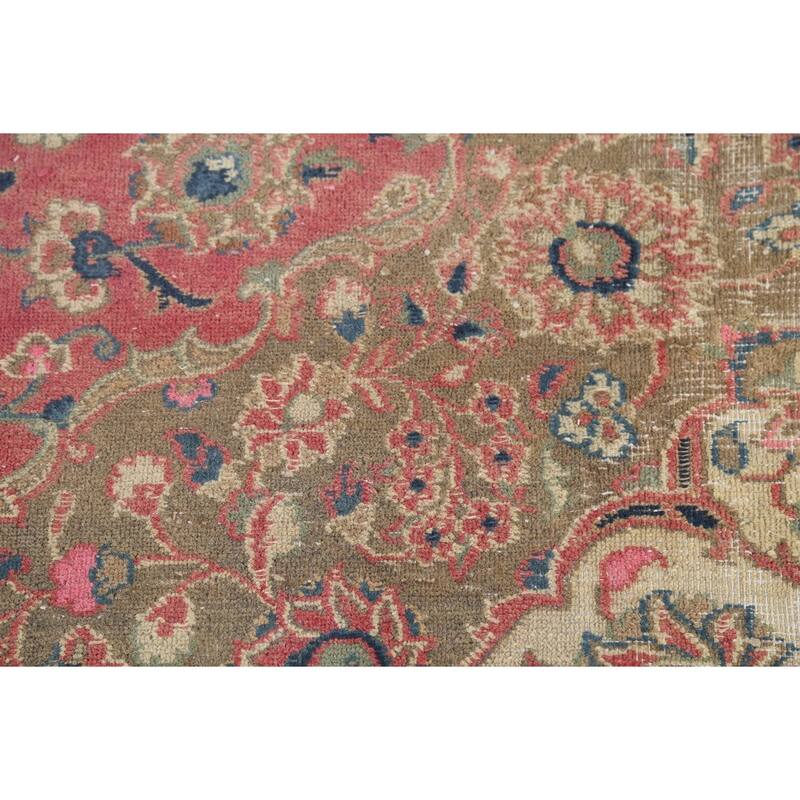 Traditional Pink Mashad Persian Vintage Rug Hand-Knotted Wool Carpet - 9'5"x 12'5"