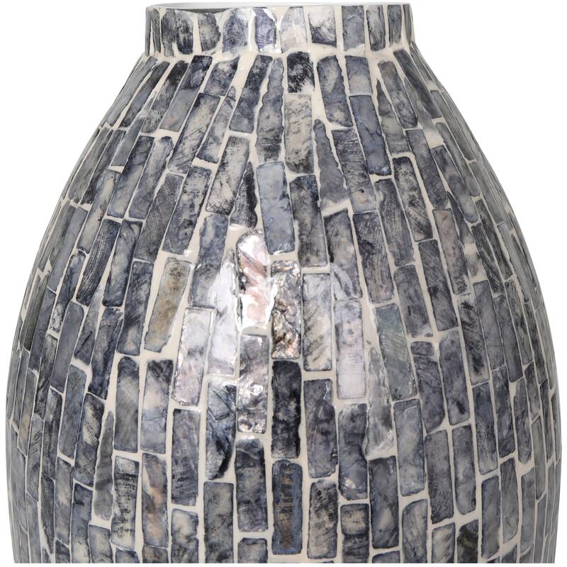 Gray Mother of Pearl Shell Handmade Mosaic Inspired Decorative Vase