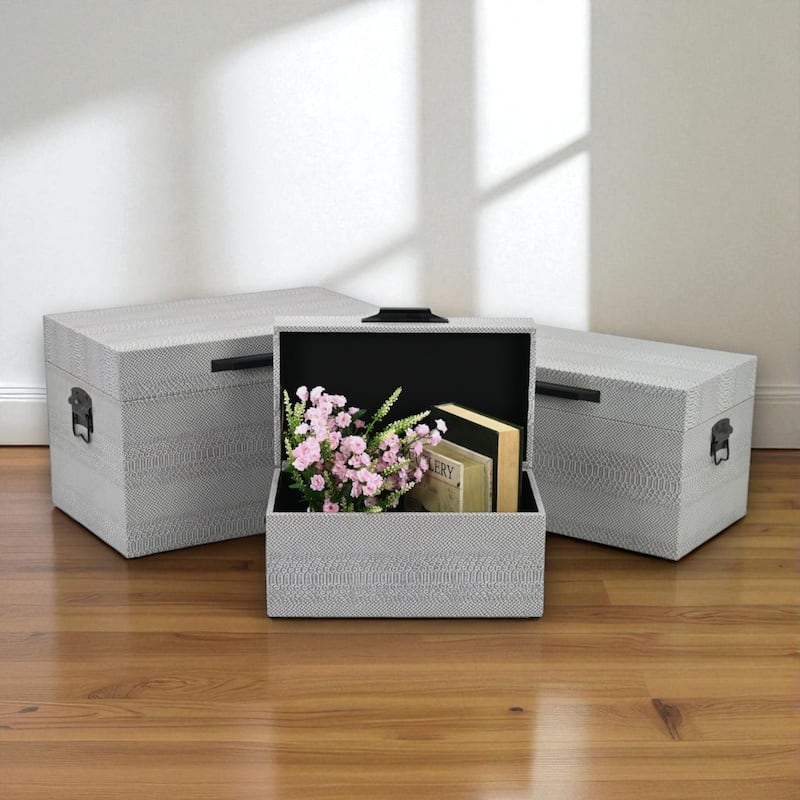 Anouk Set of 3 Rectangular Decorative Storage Trunks - Gray Faux Snakeskin - N/A - Grey