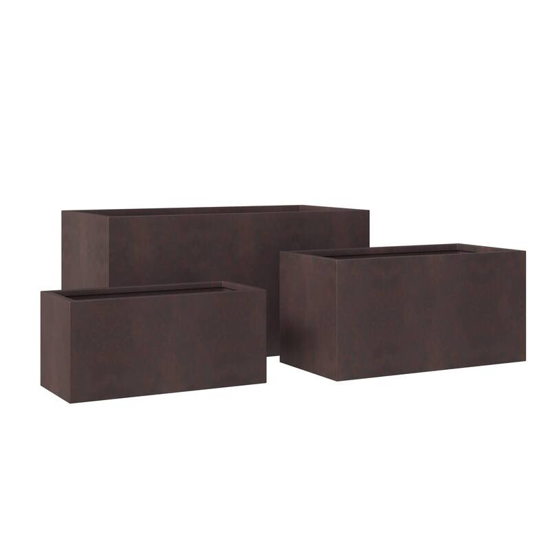 Bloom 3-Piece Rectangular Fiberstone and MGO Clay Planter Pot Set - Brown