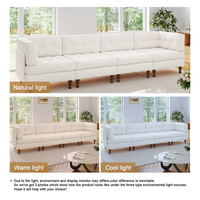 UIXE 4-Piece Corduroy Upholstered Modular Sectional Sofa for Living Room