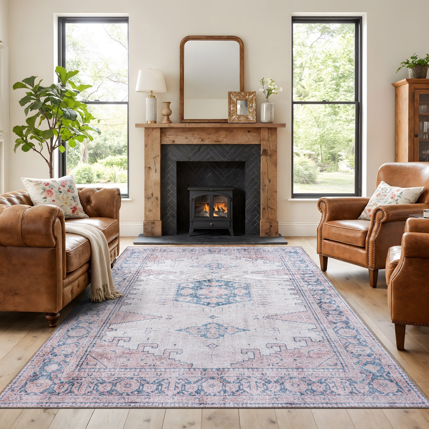 World Rug Gallery Vintage Bohemian Machine Washable Non Slip Area Rug