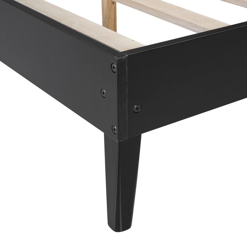 Queen Size Solid Wood Bed Frame with 2 Nightstands, Elegant Design with Lamps, Rattan and Wood Combination