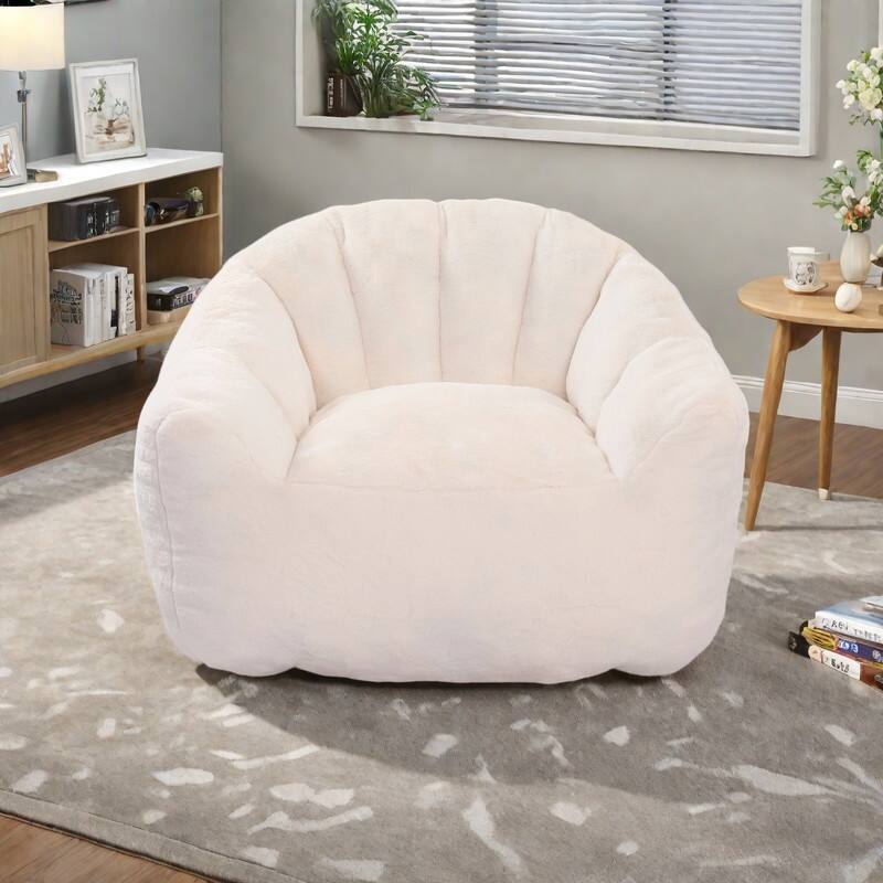 Faux Fur Bean Bag Lounge Chairs with Armrests and High-Density Foam Filling - White